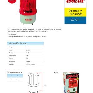 Circulina Industrial con sirena OPALUX 12VDC 90DB 25W GL-13R