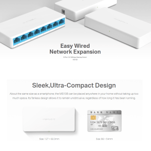 Switch de 8 puertos Ethernet 10/100Mbps MS108 Mercusys